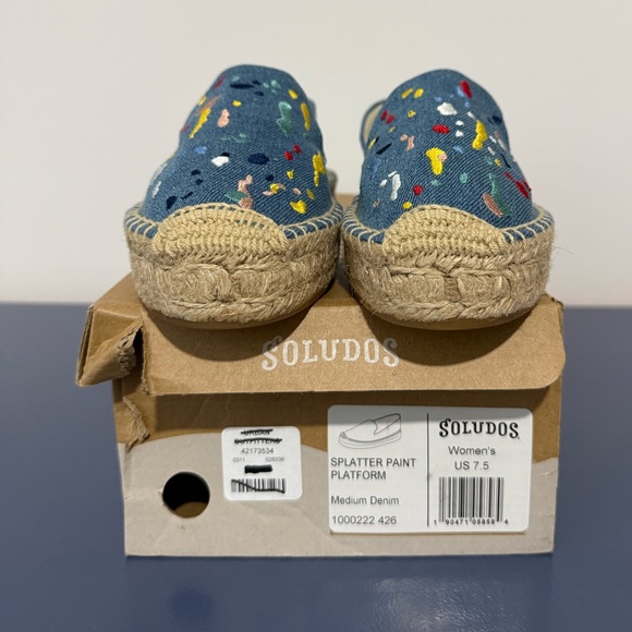 “SOLUDOS” Embroidered Splatter Paint Platform Denim Espadrilles - Picture 3 of 5